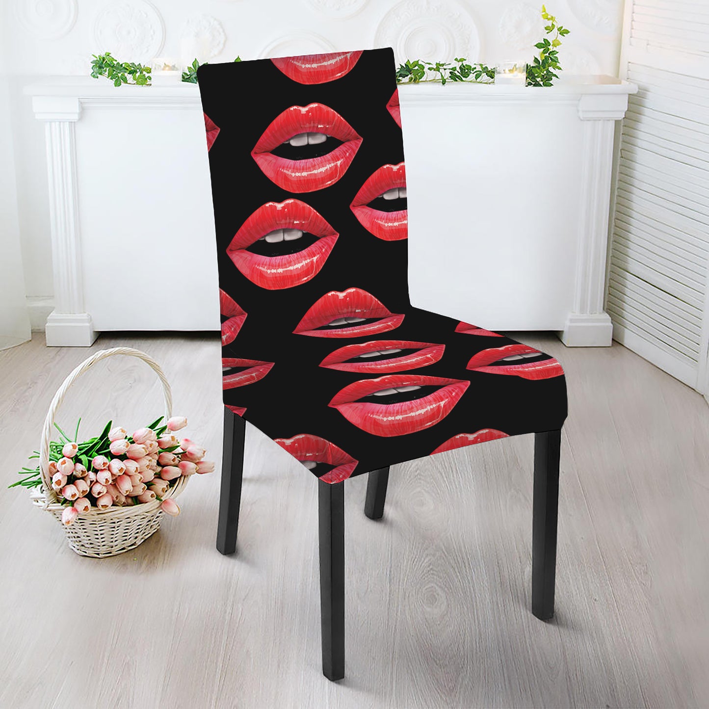 Women's Lips Pattern Print Dining Chair Slipcover