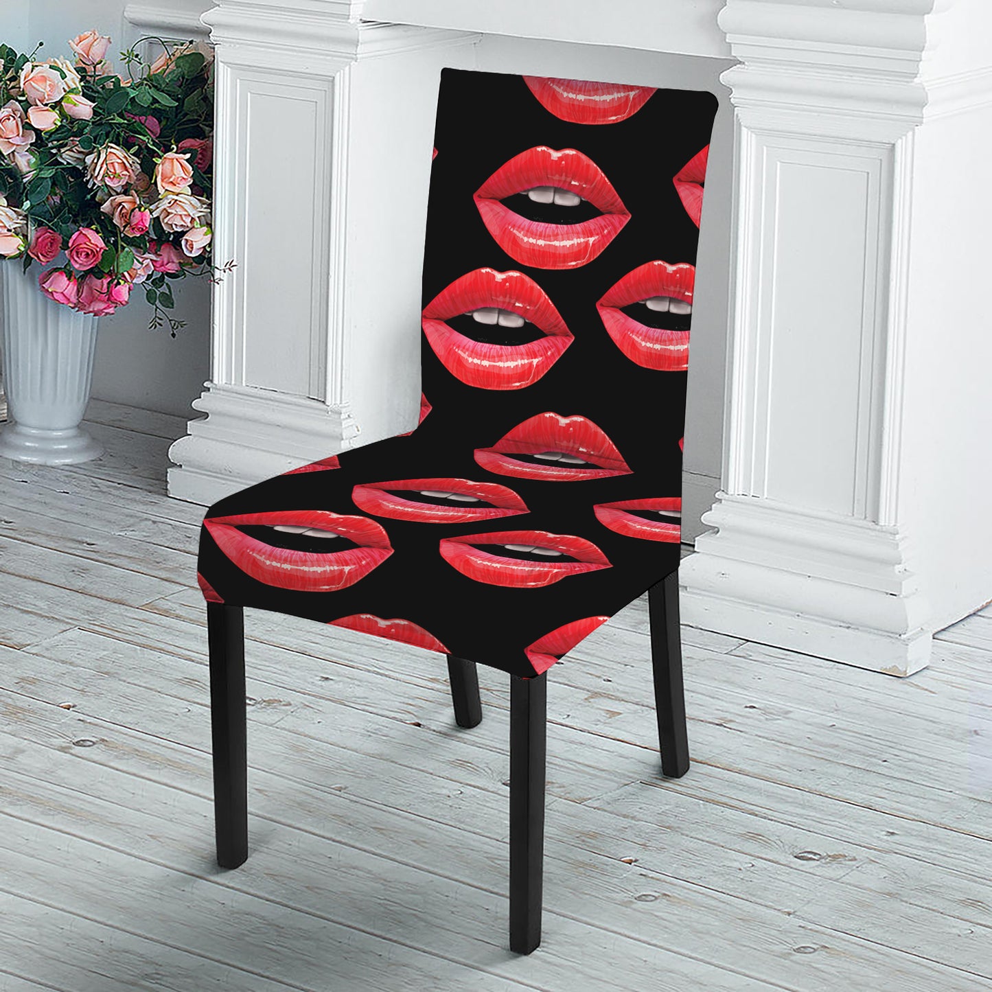 Women's Lips Pattern Print Dining Chair Slipcover