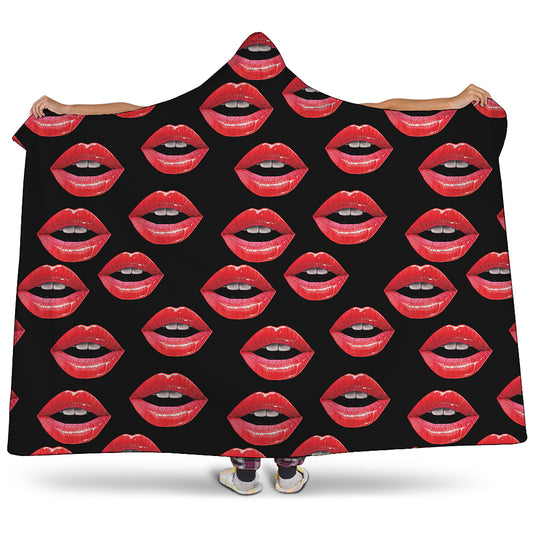 Women's Lips Pattern Print Hooded Blanket