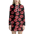 Women's Lips Pattern Print Pullover Hoodie Dress
