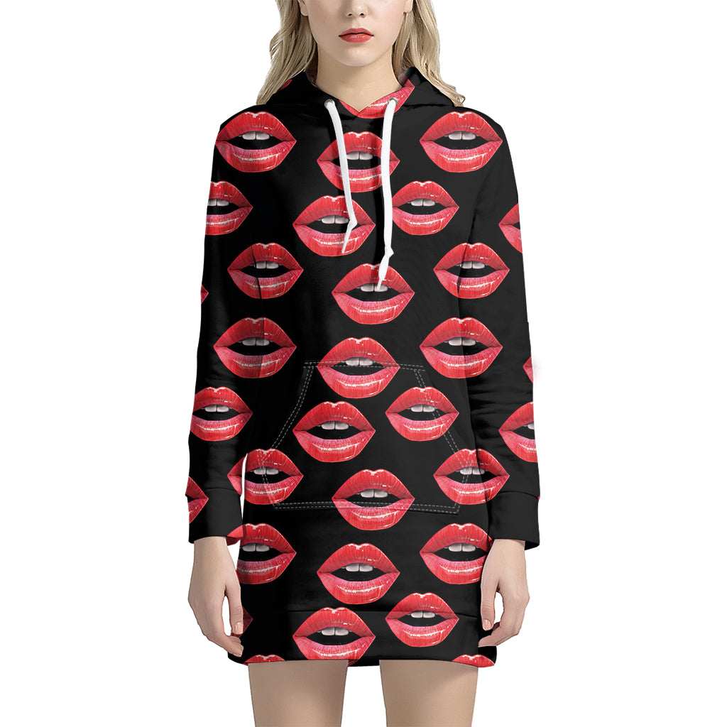 Women's Lips Pattern Print Hoodie Dress