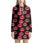 Women's Lips Pattern Print Hoodie Dress
