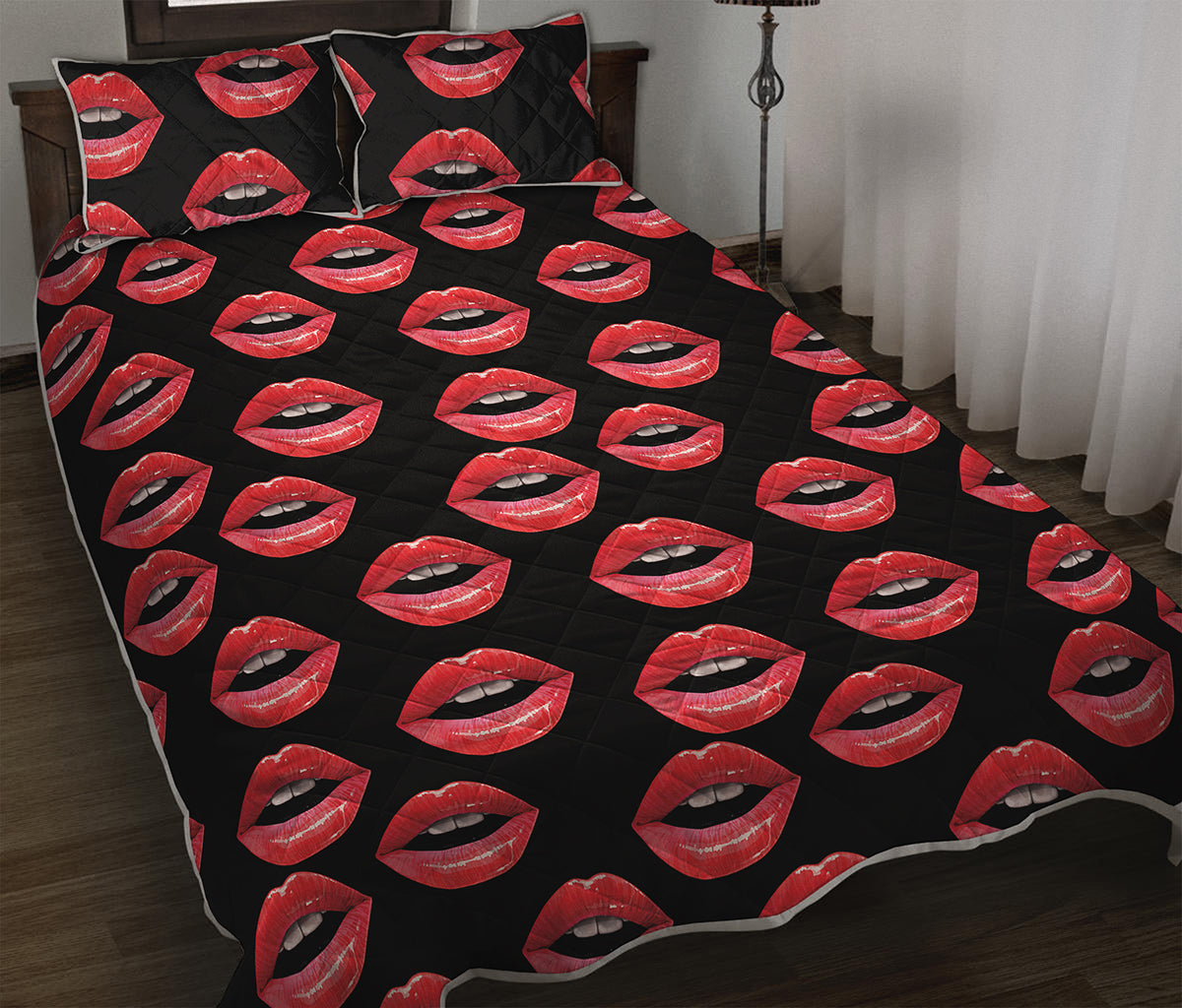 Women's Lips Pattern Print Quilt Bed Set