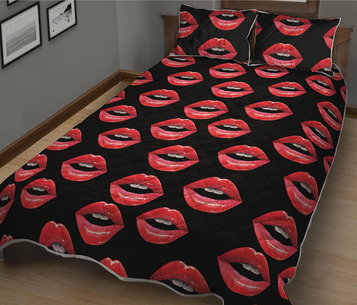 Women's Lips Pattern Print Quilt Bed Set