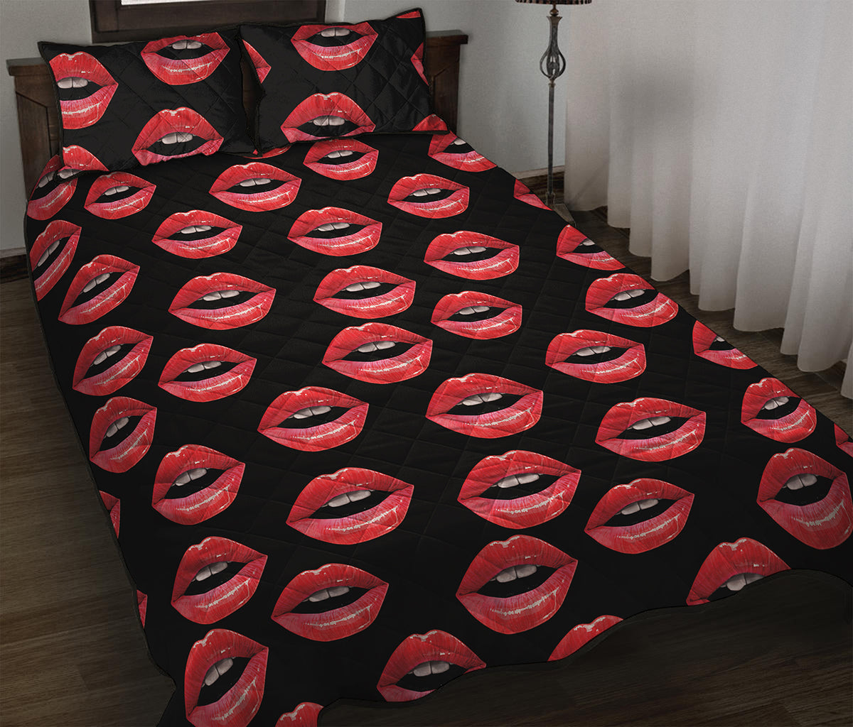 Women's Lips Pattern Print Quilt Bed Set
