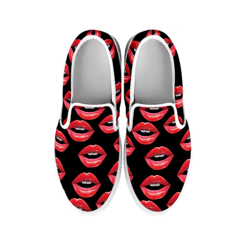 Women's Lips Pattern Print White Slip On Shoes