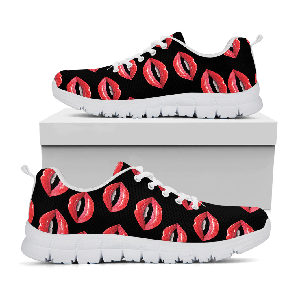 Women's Lips Pattern Print White Sneakers