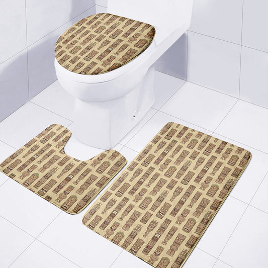 Wooden Tiki Pattern Print 3 Piece Bath Mat Set