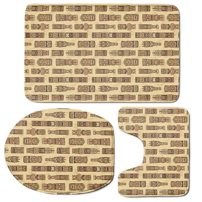 Wooden Tiki Pattern Print 3 Piece Bath Mat Set