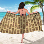 Wooden Tiki Pattern Print Beach Sarong Wrap