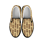 Wooden Tiki Pattern Print Black Slip On Shoes