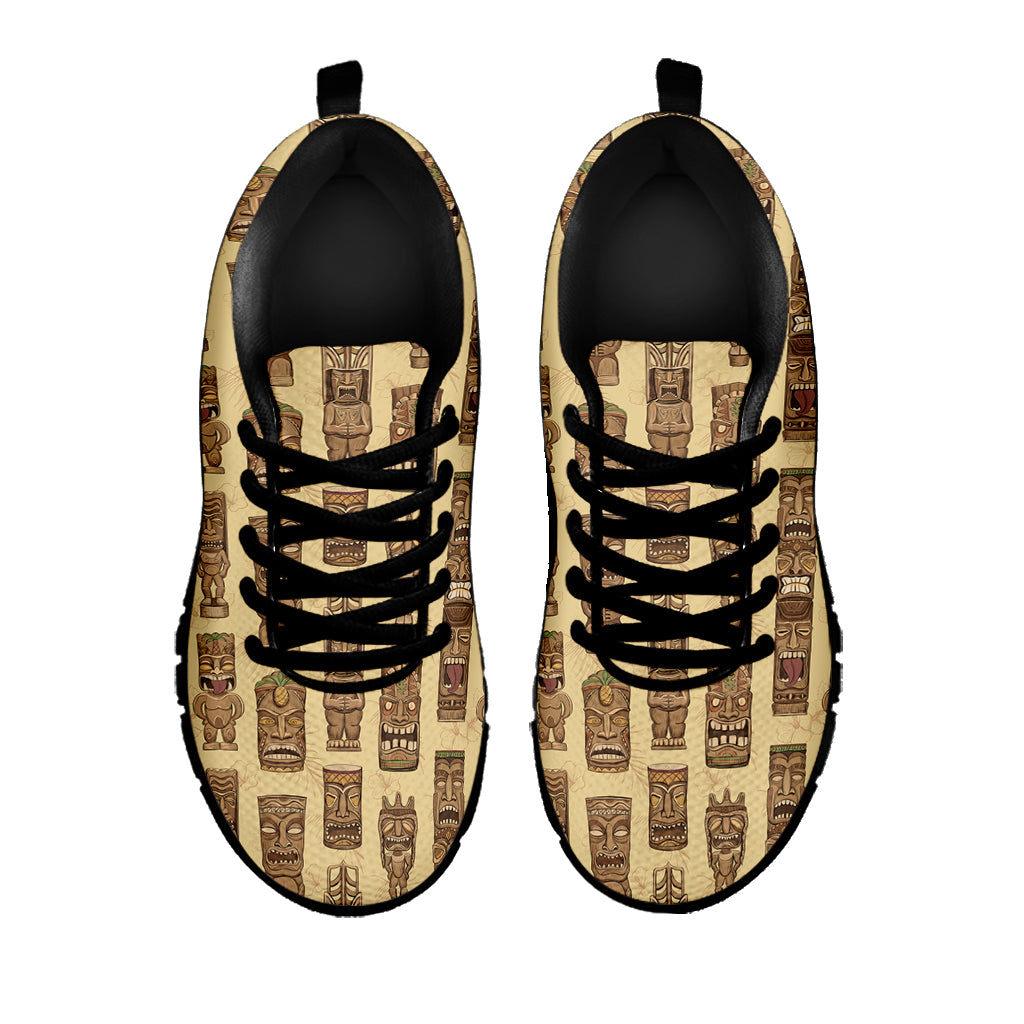 Wooden Tiki Pattern Print Black Sneakers
