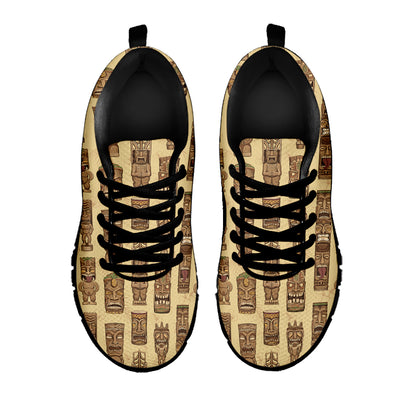 Wooden Tiki Pattern Print Black Sneakers