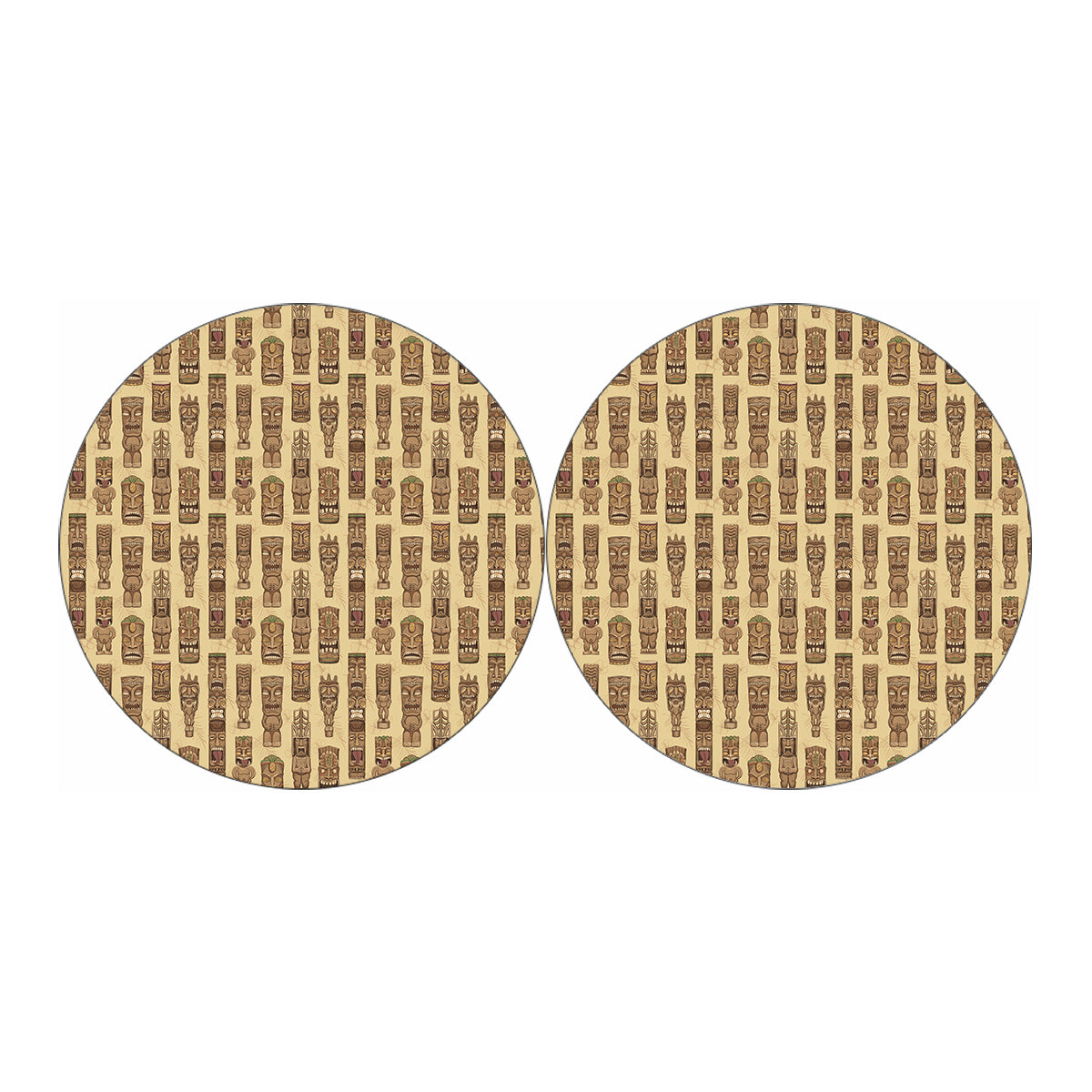 Wooden Tiki Pattern Print Car Coasters