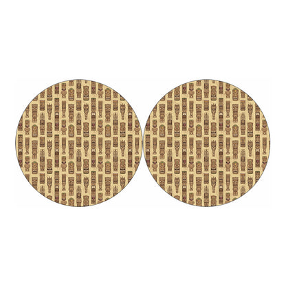 Wooden Tiki Pattern Print Car Coasters