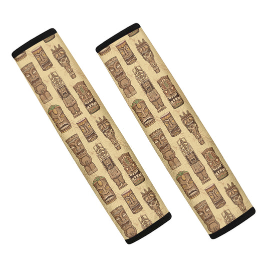 Wooden Tiki Pattern Print Car Seat Belt Covers