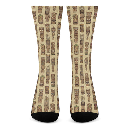 Wooden Tiki Pattern Print Crew Socks
