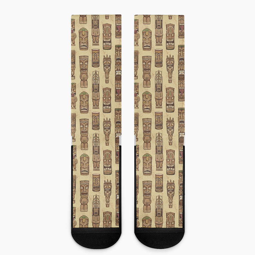 Wooden Tiki Pattern Print Crew Socks