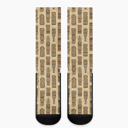 Wooden Tiki Pattern Print Crew Socks