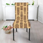 Wooden Tiki Pattern Print Dining Chair Slipcover