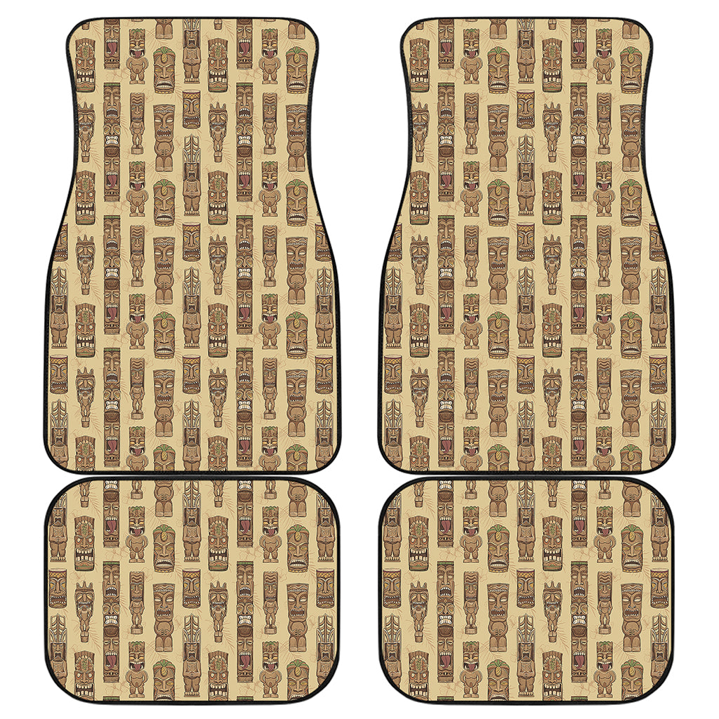 Wooden Tiki Pattern Print Front and Back Car Floor Mats