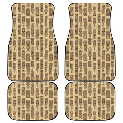 Wooden Tiki Pattern Print Front and Back Car Floor Mats