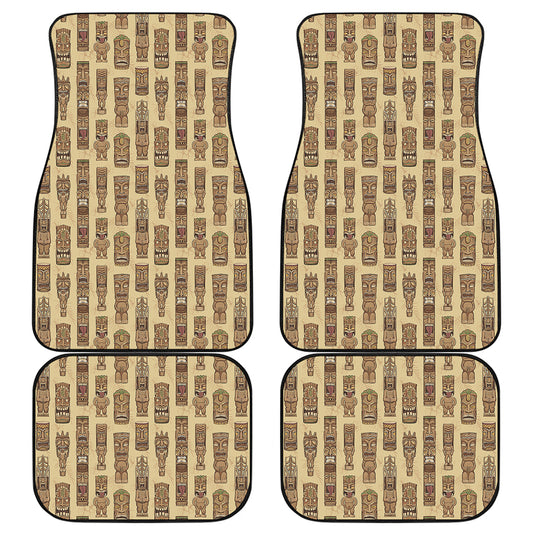 Wooden Tiki Pattern Print Front and Back Car Floor Mats