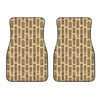 Wooden Tiki Pattern Print Front Car Floor Mats