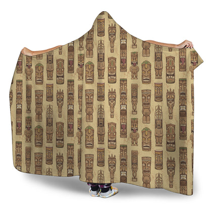 Wooden Tiki Pattern Print Hooded Blanket