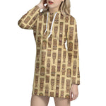 Wooden Tiki Pattern Print Hoodie Dress