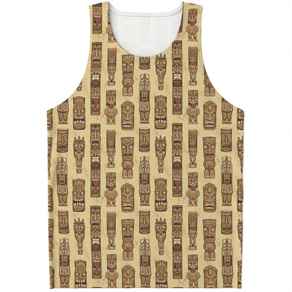 Wooden Tiki Pattern Print Men's Tank Top