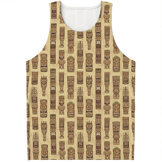 Wooden Tiki Pattern Print Men's Tank Top