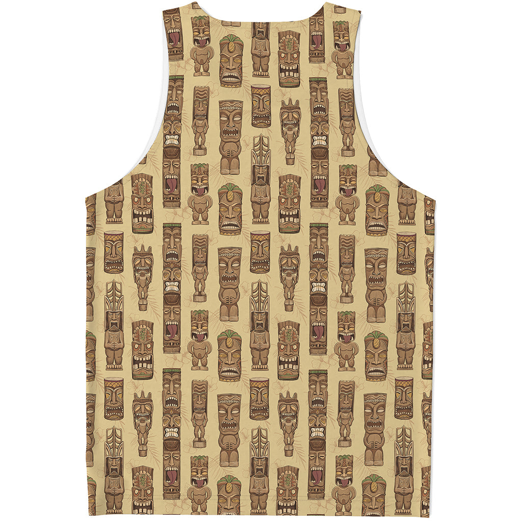 Wooden Tiki Pattern Print Men's Tank Top