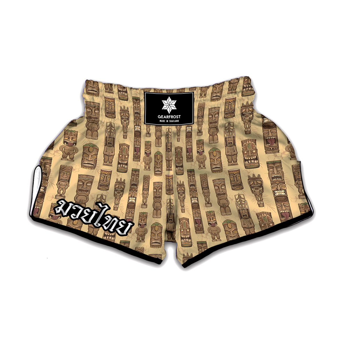 Wooden Tiki Pattern Print Muay Thai Boxing Shorts