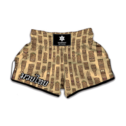 Wooden Tiki Pattern Print Muay Thai Boxing Shorts
