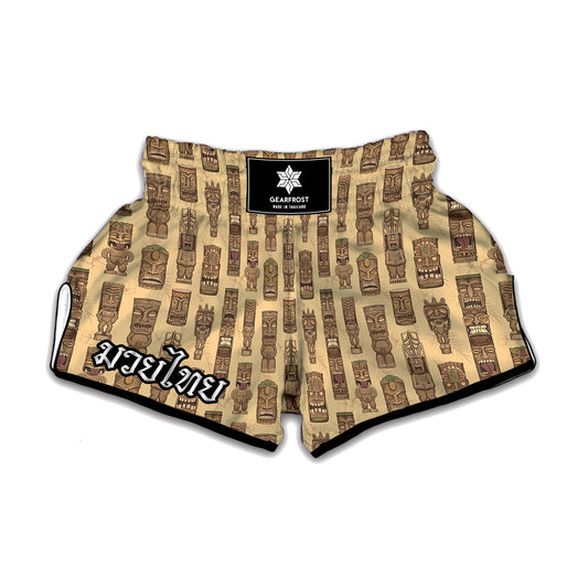 Wooden Tiki Pattern Print Muay Thai Boxing Shorts