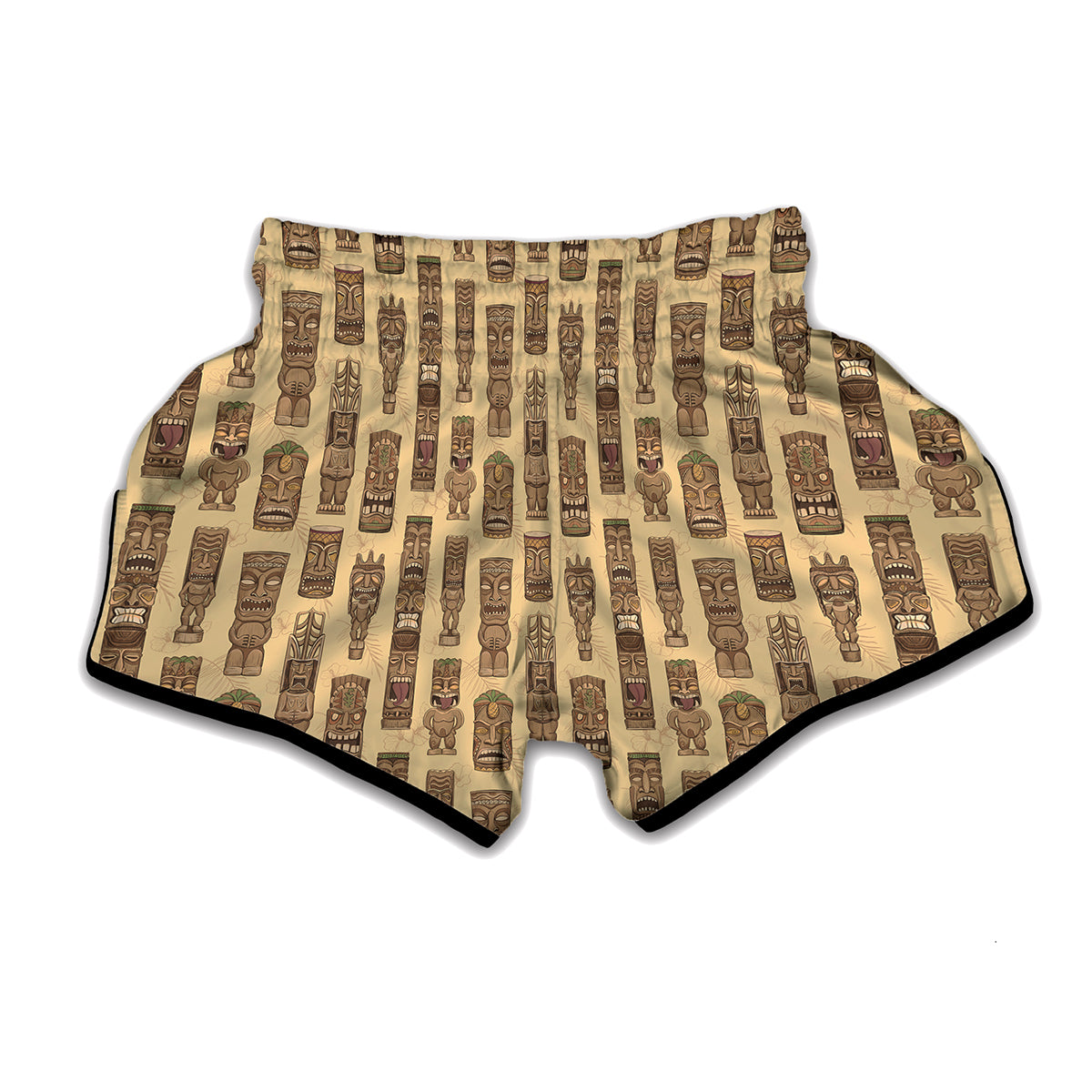 Wooden Tiki Pattern Print Muay Thai Boxing Shorts