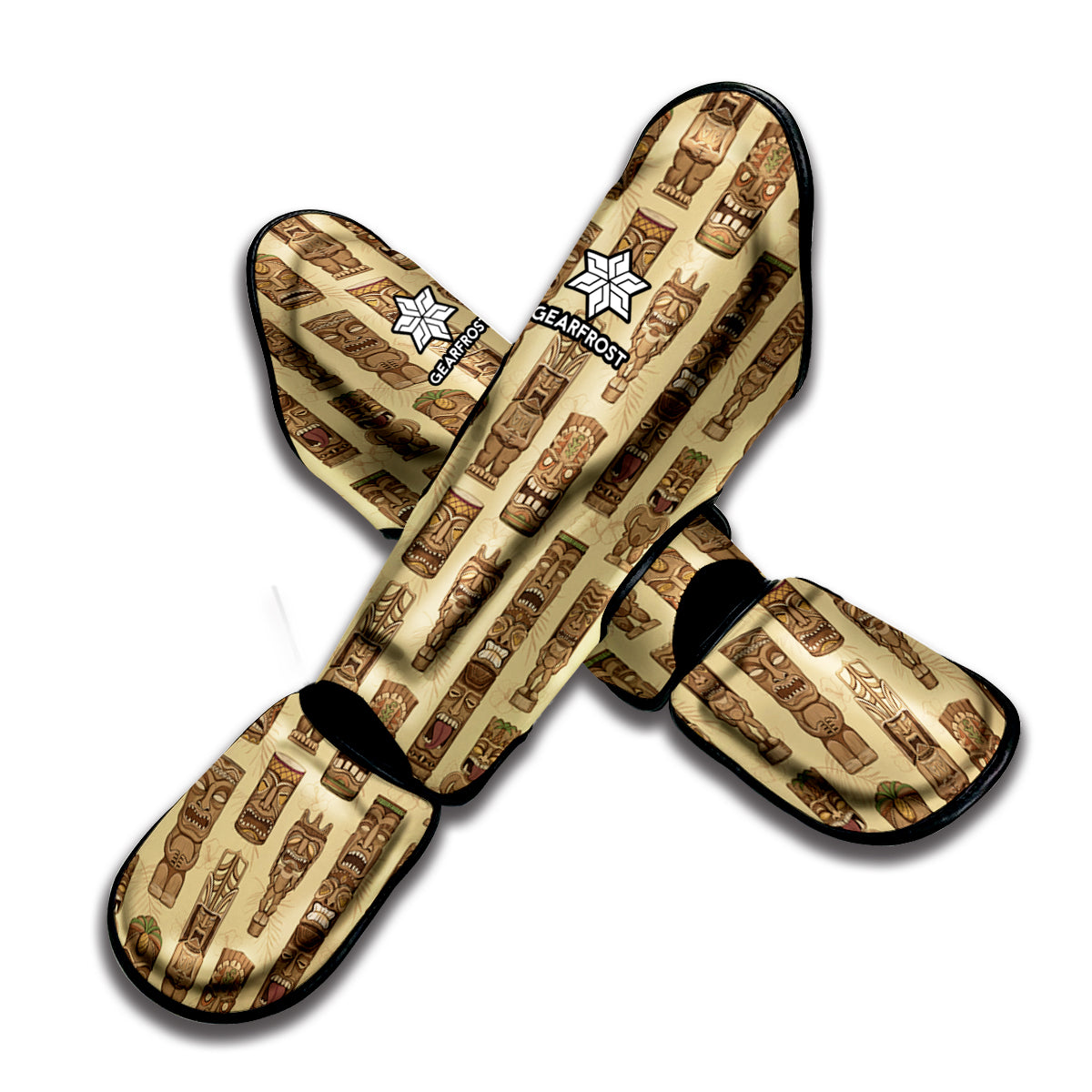 Wooden Tiki Pattern Print Muay Thai Shin Guard