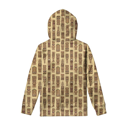 Wooden Tiki Pattern Print Pullover Hoodie