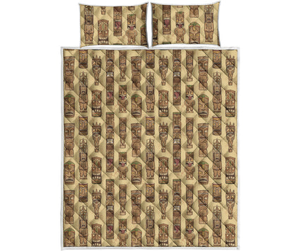 Wooden Tiki Pattern Print Quilt Bed Set