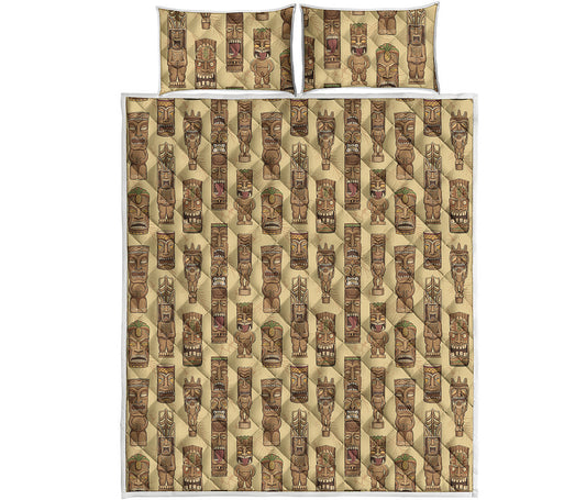 Wooden Tiki Pattern Print Quilt Bed Set