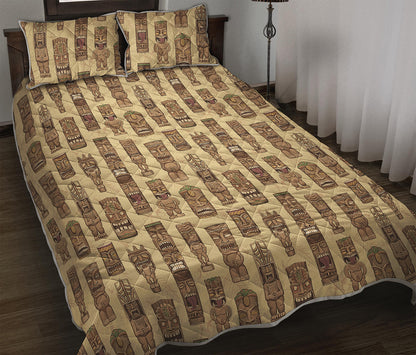 Wooden Tiki Pattern Print Quilt Bed Set