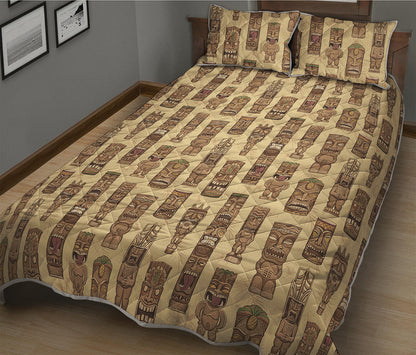 Wooden Tiki Pattern Print Quilt Bed Set