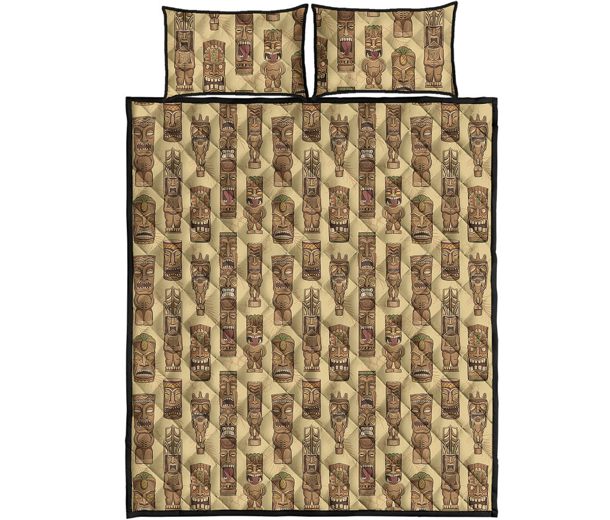 Wooden Tiki Pattern Print Quilt Bed Set