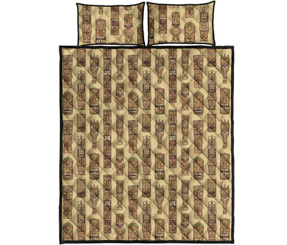 Wooden Tiki Pattern Print Quilt Bed Set