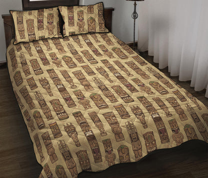 Wooden Tiki Pattern Print Quilt Bed Set