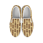 Wooden Tiki Pattern Print White Slip On Shoes