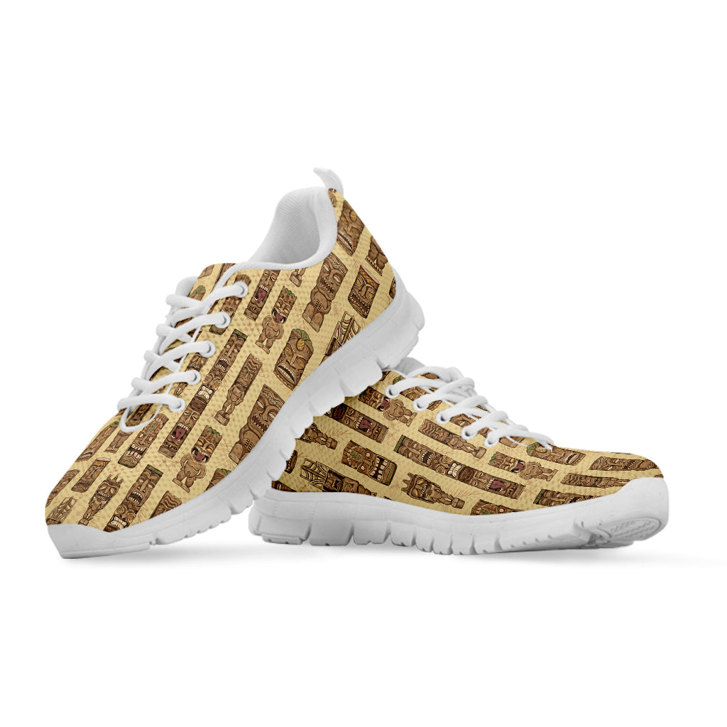 Wooden Tiki Pattern Print White Sneakers
