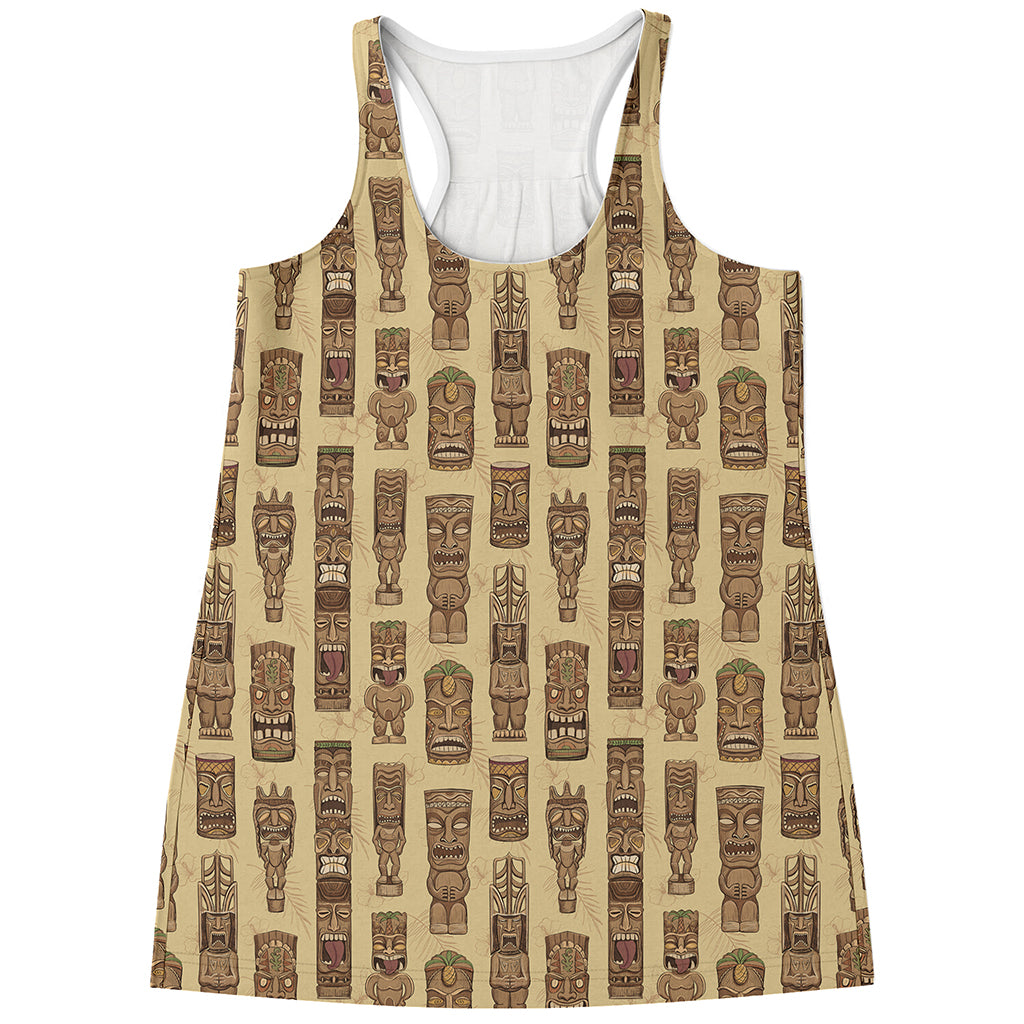 Wooden Tiki Pattern Print Women's Racerback Tank Top