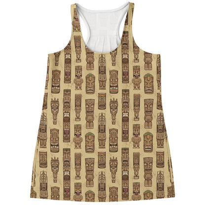 Wooden Tiki Pattern Print Women's Racerback Tank Top